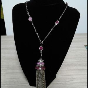 White House Black Market Silver-tone Necklace with Pink and Fuchsia Accents